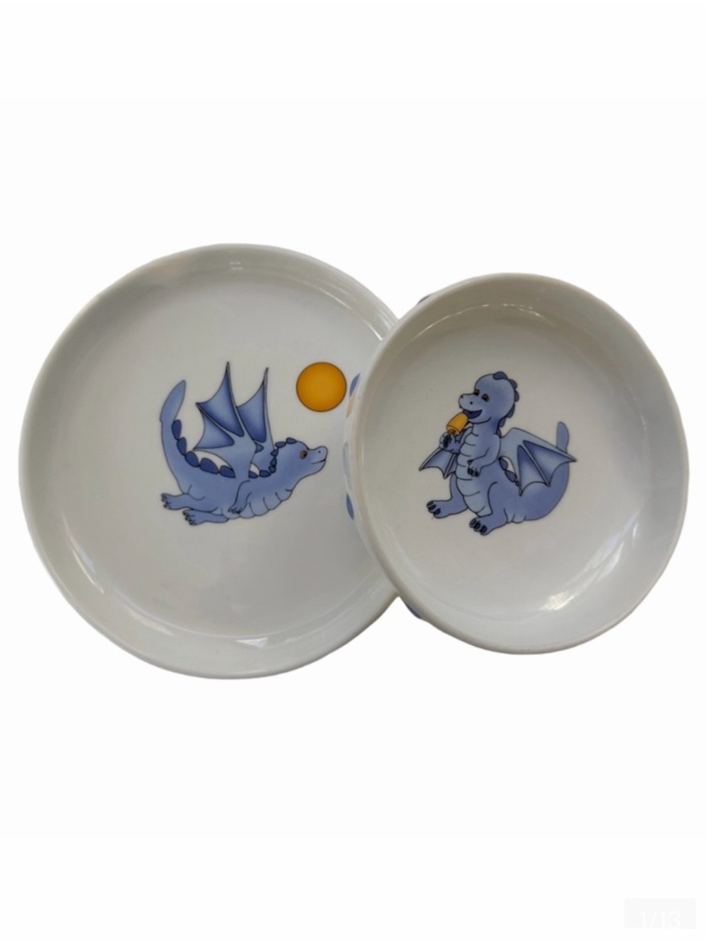 IKEA Smaskig Vintage 1999 Flying Dragon Plate & Bowl Set Porcelain 16558 Footed